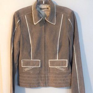 Women's Suede/Leather Jacket NEW Gray Pockets Lined Zip-Up Size Small